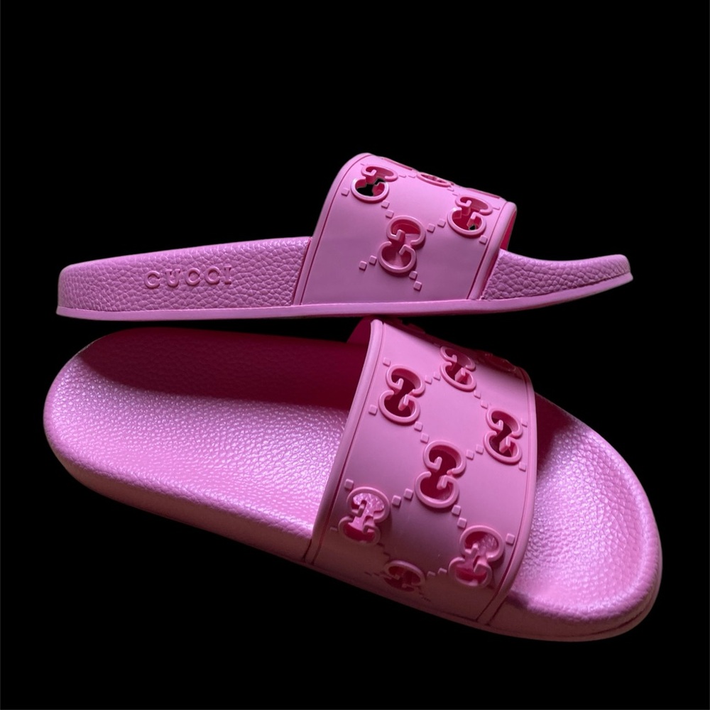 Gucci Vibrant Pink Embossed Slides